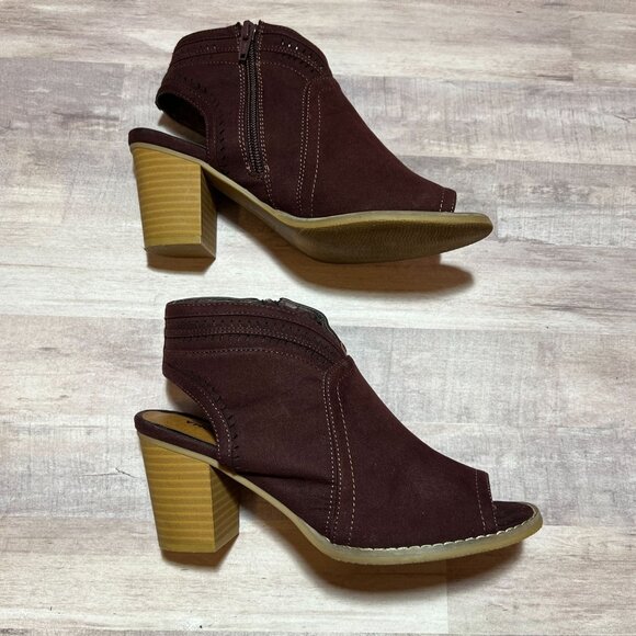 Sonoma Chic Stylish Burgundy Peep Toe Ankle Boots with Block Heel 6.5M Textile - Picture 7 of 11